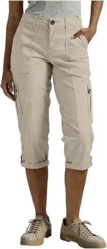Womens Cargo Capri Pants with Pockets Button Cropped Pant Casual Summer Straight Leg Knee Length Long Bermuda Capris in Saudi Arabia