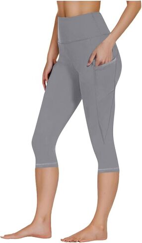 Women's High Waisted Yoga Capris with Pockets, Tummy Control Non See Through Athletic Workout Running Capri Leggings in Saudi Arabia