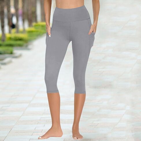 Women's High Waisted Yoga Capris with Pockets, Tummy Control Non See Through Athletic Workout Running Capri Leggings in Saudi Arabia