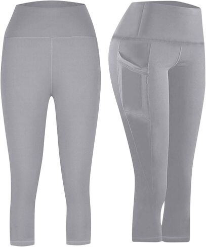 Women's High Waisted Yoga Capris with Pockets, Tummy Control Non See Through Athletic Workout Running Capri Leggings in Saudi Arabia