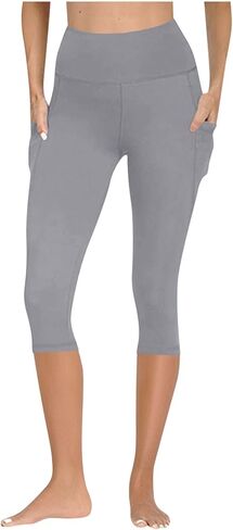 Women's High Waisted Yoga Capris with Pockets, Tummy Control Non See Through Athletic Workout Running Capri Leggings in Saudi Arabia