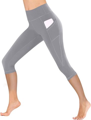 Women's High Waisted Yoga Capris with Pockets, Tummy Control Non See Through Athletic Workout Running Capri Leggings in Saudi Arabia