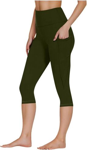 Women's High Waisted Yoga Capris with Pockets, Tummy Control Non See Through Athletic Workout Running Capri Leggings in Saudi Arabia
