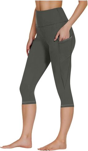 Women's High Waisted Yoga Capris with Pockets, Tummy Control Non See Through Athletic Workout Running Capri Leggings in Saudi Arabia