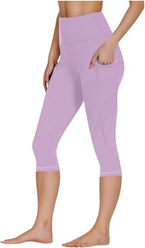 Women's High Waisted Yoga Capris with Pockets, Tummy Control Non See Through Athletic Workout Running Capri Leggings in Saudi Arabia