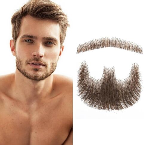 Fake Goatee Beard, Mustache, Full Hand Tied Human Hair, Realistic Fake Facial Hair for Men, Costume Beard Set for Disguise, Cosplay, Halloween, Party, Brown in Saudi Arabia