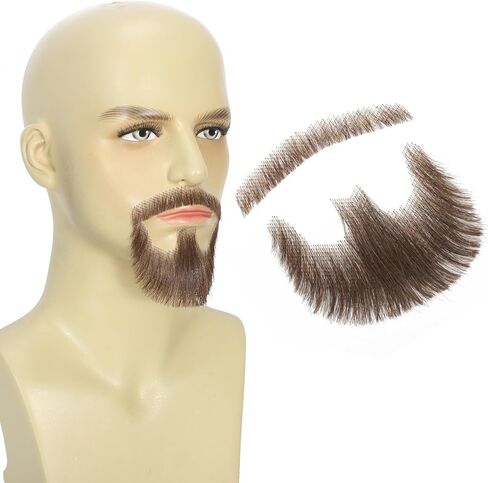 Fake Goatee Beard, Mustache, Full Hand Tied Human Hair, Realistic Fake Facial Hair for Men, Costume Beard Set for Disguise, Cosplay, Halloween, Party, Brown in Saudi Arabia