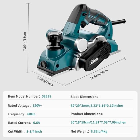 6.6amp Corded Electric Handheld Planers 17000rpm Hand Planer Power Woodworking Tool Power Handheld Planer for Wood Chamfer DIY model 3-1/4 Inch Cut Width 58218 in Kuwait