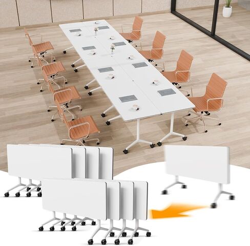 Modular Foldable Conference Table, 2 Pack 70.8" Mobile Meeting Tables Flip Top Training Table Rectangular Folding Conference Room Tables on Wheels for Office, Classroom(White) in Saudi Arabia
