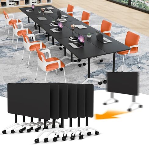 Modular Foldable Conference Table, 2 Pack 70.8" Mobile Meeting Tables Flip Top Training Table Rectangular Folding Conference Room Tables on Wheels for Office, Classroom(White) in Saudi Arabia