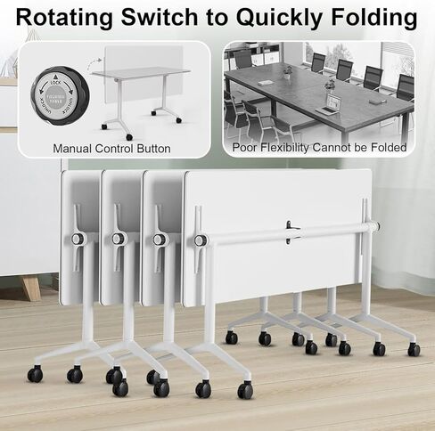 Modular Foldable Conference Table, 2 Pack 70.8" Mobile Meeting Tables Flip Top Training Table Rectangular Folding Conference Room Tables on Wheels for Office, Classroom(White) in Saudi Arabia