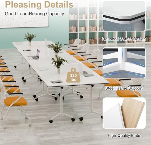 Modular Foldable Conference Table, 2 Pack 70.8" Mobile Meeting Tables Flip Top Training Table Rectangular Folding Conference Room Tables on Wheels for Office, Classroom(White) in Saudi Arabia