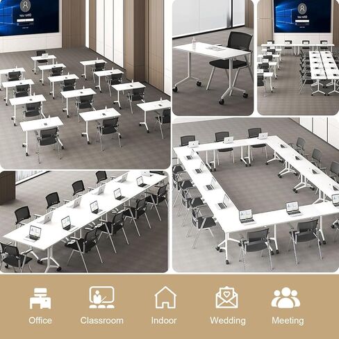 Modular Foldable Conference Table, 2 Pack 70.8" Mobile Meeting Tables Flip Top Training Table Rectangular Folding Conference Room Tables on Wheels for Office, Classroom(White) in Saudi Arabia