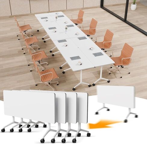 Modular Foldable Conference Table, 2 Pack 70.8" Mobile Meeting Tables Flip Top Training Table Rectangular Folding Conference Room Tables on Wheels for Office, Classroom(White) in Saudi Arabia