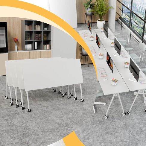 Modular Foldable Conference Table, 2 Pack 70.8" Mobile Meeting Tables Flip Top Training Table Rectangular Folding Conference Room Tables on Wheels for Office, Classroom(White) in Saudi Arabia