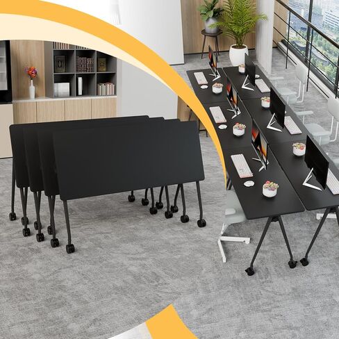 Modular Foldable Conference Table, 2 Pack 70.8" Mobile Meeting Tables Flip Top Training Table Rectangular Folding Conference Room Tables on Wheels for Office, Classroom(White) in Saudi Arabia
