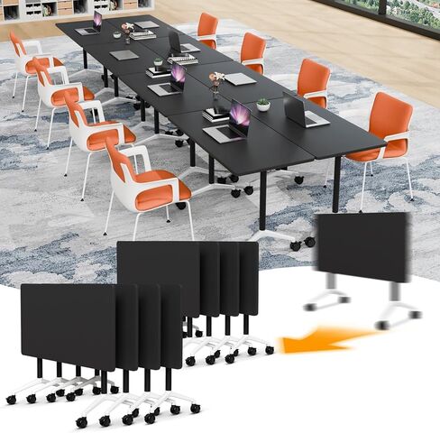 Modular Foldable Conference Table, 2 Pack 70.8" Mobile Meeting Tables Flip Top Training Table Rectangular Folding Conference Room Tables on Wheels for Office, Classroom(White) in Saudi Arabia
