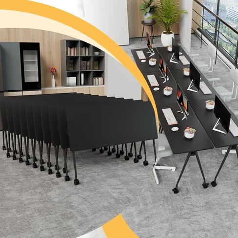 Modular Foldable Conference Table, 2 Pack 70.8" Mobile Meeting Tables Flip Top Training Table Rectangular Folding Conference Room Tables on Wheels for Office, Classroom(White) in Saudi Arabia