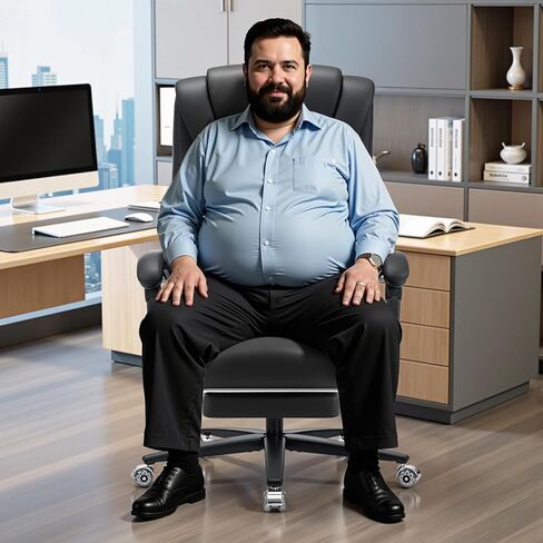 كرسي مكتب كبير وطويل القامة من HOFFREE بوزن 500 رطل مع تدليك العجن وكرسي مكتب حراري مع مسند للقدمين ووسادة دعم قطني من جلد البولي يوريثان، كرسي كمبيوتر تنفيذي مريح للأشخاص الثقيلين (أسود) in Kuwait