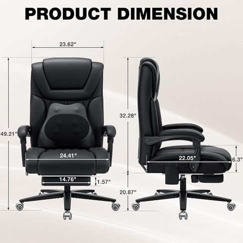 كرسي مكتب كبير وطويل القامة من HOFFREE بوزن 500 رطل مع تدليك العجن وكرسي مكتب حراري مع مسند للقدمين ووسادة دعم قطني من جلد البولي يوريثان، كرسي كمبيوتر تنفيذي مريح للأشخاص الثقيلين (أسود) in Kuwait