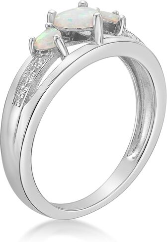 Lavari Jewelers 0.018 Carat Diamond and 0.50 Carat Created Opal Triple Heart Ring for Women - 925 Sterling Silver Promise Ring for Her - 3mm and 5mm White October Birthstone - Wedding Band Size 5 to 9 in Saudi Arabia