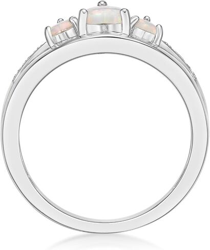 Lavari Jewelers 0.018 Carat Diamond and 0.50 Carat Created Opal Triple Heart Ring for Women - 925 Sterling Silver Promise Ring for Her - 3mm and 5mm White October Birthstone - Wedding Band Size 5 to 9 in Saudi Arabia