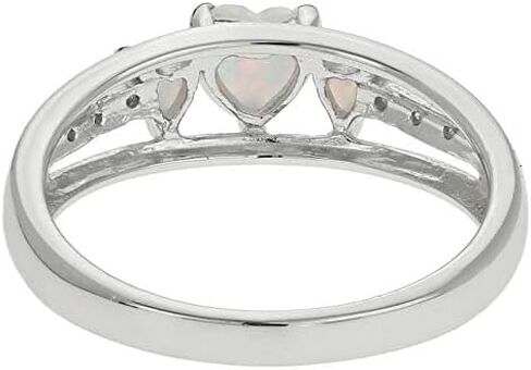 Lavari Jewelers 0.018 Carat Diamond and 0.50 Carat Created Opal Triple Heart Ring for Women - 925 Sterling Silver Promise Ring for Her - 3mm and 5mm White October Birthstone - Wedding Band Size 5 to 9 in Saudi Arabia