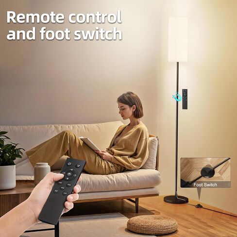 مصابيح أرضية LED من Keepsmile لغرفة المعيشة، مصباح أرضي قابل للتعتيم مع جهاز تحكم عن بعد، مصباح طويل مخصص لغرفة النوم مع لمبة LED 12 وات، ضوء عمود مع مفتاح ظل المصباح للقدم، مصابيح قائمة حديثة لتناول الطعام في المكتب in Kuwait