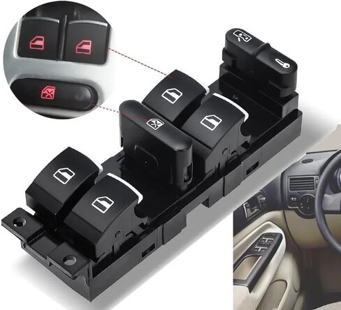 مفتاح التحكم في نافذة الطاقة باللون الأحمر 9pin متوافق مع Volkswagen Bora Jetta VW Golf MK4 Passat B5 Seat Leon Toledo 1J4959857 3BD959857 (مجموعة النافذة) in Kuwait