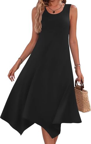 فستان نسائي صيفي غير رسمي بدون أكمام من HOTOUCH فستان صيفي طويل بحاشية غير متماثلة فساتين ماكسي لتغطية فستان الشاطئ بجيوب in Kuwait