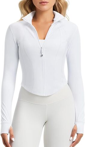 QUEENIEKE Women's Slim Fit Workout Jackets - Zip Up Athletic Running Jacket with Color-blocked Mesh & Thumb Holes in Saudi Arabia