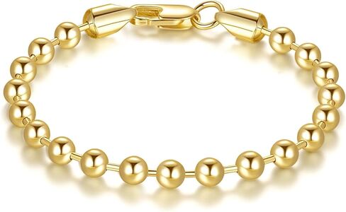 MELELIFE 14K أساور الذهب للنساء أساور للرجال بسيطة 5 مم سلسلة الخرزة سوار للنساء هدايا المجوهرات الذهبية للرجال 6.5/7/7.5/8/9in (7in) in Kuwait