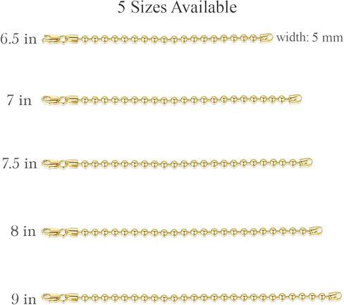 MELELIFE 14K أساور الذهب للنساء أساور للرجال بسيطة 5 مم سلسلة الخرزة سوار للنساء هدايا المجوهرات الذهبية للرجال 6.5/7/7.5/8/9in (7in) in Kuwait