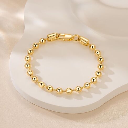 MELELIFE 14K أساور الذهب للنساء أساور للرجال بسيطة 5 مم سلسلة الخرزة سوار للنساء هدايا المجوهرات الذهبية للرجال 6.5/7/7.5/8/9in (7in) in Kuwait