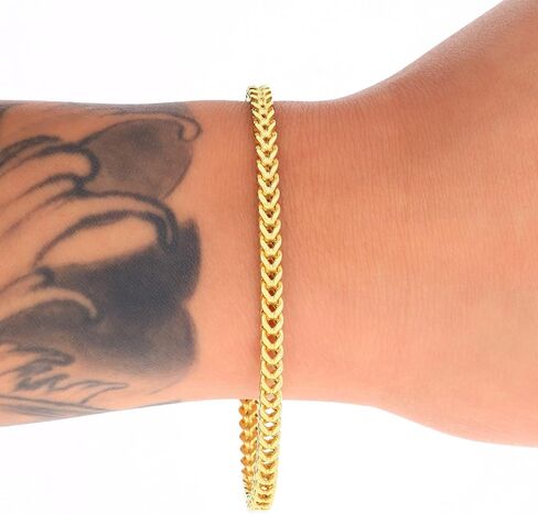 Nuragold 14K Real Yellow Gold Franco Square Chain Wheat Bracelet 7"-9" (1.5mm-5mm) Italian Jewelry for Men & Women in Saudi Arabia