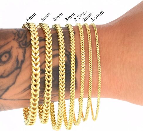 Nuragold 14K Real Yellow Gold Franco Square Chain Wheat Bracelet 7"-9" (1.5mm-5mm) Italian Jewelry for Men & Women in Saudi Arabia