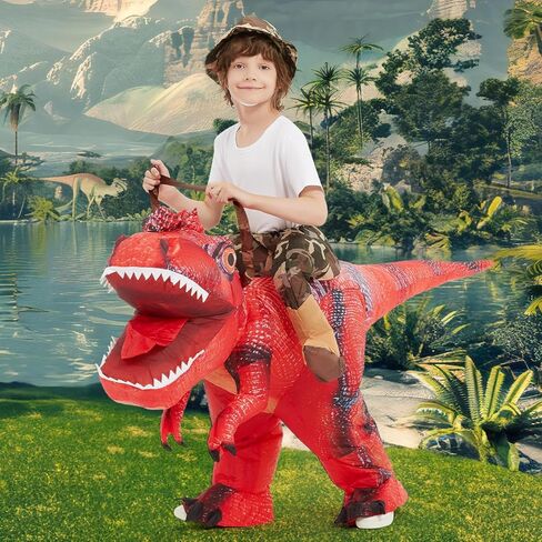 زي ديناصور قابل للنفخ من COMIN للأطفال، زي ديناصور تي ريكس الأحمر يفجر زي الركوب على أزياء دينو الهالوين المضحكة للحفلات العائلية 48 بوصة in Kuwait