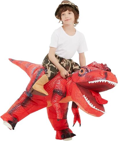 زي ديناصور قابل للنفخ من COMIN للأطفال، زي ديناصور تي ريكس الأحمر يفجر زي الركوب على أزياء دينو الهالوين المضحكة للحفلات العائلية 48 بوصة in Kuwait