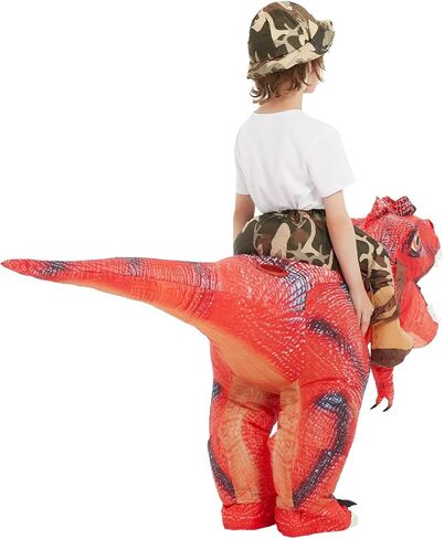 زي ديناصور قابل للنفخ من COMIN للأطفال، زي ديناصور تي ريكس الأحمر يفجر زي الركوب على أزياء دينو الهالوين المضحكة للحفلات العائلية 48 بوصة in Kuwait