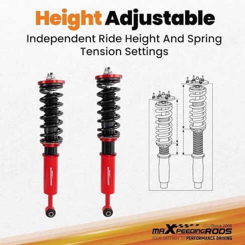 maxpeedingrods Coilovers لهوندا أكورد CM4/CM5/CM6/CM7/CM8 2003-2007، طقم تعليق كويلوفيرز قابل للتعديل للارتفاع، دعامات ممتص الصدمات للتخميد مسبقًا، طقم خفض أحمر in Kuwait