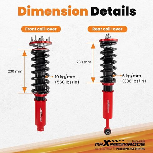maxpeedingrods Coilovers لهوندا أكورد CM4/CM5/CM6/CM7/CM8 2003-2007، طقم تعليق كويلوفيرز قابل للتعديل للارتفاع، دعامات ممتص الصدمات للتخميد مسبقًا، طقم خفض أحمر in Kuwait