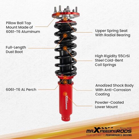 maxpeedingrods Coilovers لهوندا أكورد CM4/CM5/CM6/CM7/CM8 2003-2007، طقم تعليق كويلوفيرز قابل للتعديل للارتفاع، دعامات ممتص الصدمات للتخميد مسبقًا، طقم خفض أحمر in Kuwait