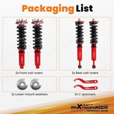 maxpeedingrods Coilovers لهوندا أكورد CM4/CM5/CM6/CM7/CM8 2003-2007، طقم تعليق كويلوفيرز قابل للتعديل للارتفاع، دعامات ممتص الصدمات للتخميد مسبقًا، طقم خفض أحمر in Kuwait
