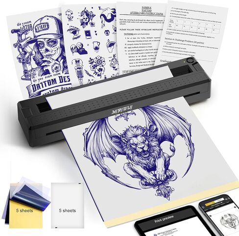2026 New 2 in 1 Tattoo Stencil & Document Printer, Wireless Bluetooth Thermal Printer - HD Fast Transfer, Portable Easy-to-Use for Tattoo Artists/Shops, Travel, Home, Office - Black in Saudi Arabia