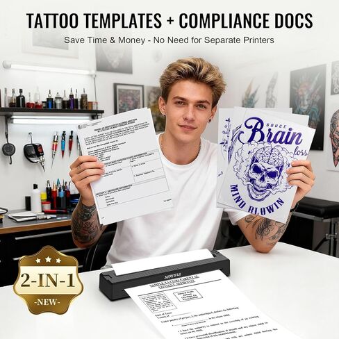 2026 New 2 in 1 Tattoo Stencil & Document Printer, Wireless Bluetooth Thermal Printer - HD Fast Transfer, Portable Easy-to-Use for Tattoo Artists/Shops, Travel, Home, Office - Black in Saudi Arabia