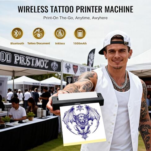 2026 New 2 in 1 Tattoo Stencil & Document Printer, Wireless Bluetooth Thermal Printer - HD Fast Transfer, Portable Easy-to-Use for Tattoo Artists/Shops, Travel, Home, Office - Black in Saudi Arabia
