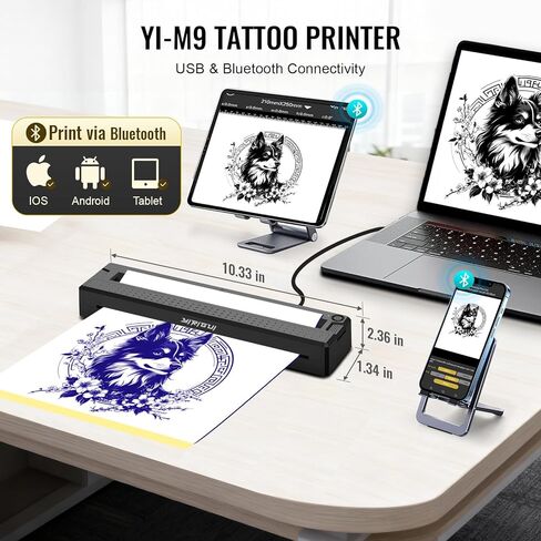 2026 New 2 in 1 Tattoo Stencil & Document Printer, Wireless Bluetooth Thermal Printer - HD Fast Transfer, Portable Easy-to-Use for Tattoo Artists/Shops, Travel, Home, Office - Black in Saudi Arabia