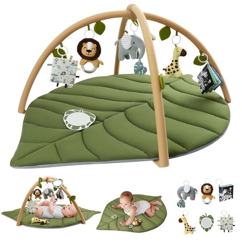Blissful Diary Baby Play Gym & Activity Mat, Oversize Leaf Shaped Baby Play Mat w 6 Detachable Toys, Tummy Time Mat Promote Motor Skills & Sensory Development Mat, Newborn Infant Baby Essentials Gift in Saudi Arabia
