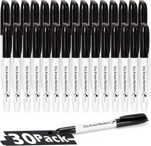 V-Opitos 30 Pack Fine Tip Dry Erase Markers - Bulk Whiteboard Erasable Black Markers, Ideal for School Classroom Office Supplies, Non-Toxic & Easy Clean for White board in Saudi Arabia