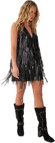 Nasty Gal Faux Leather Tassel Plunge Mini Dress in Saudi Arabia